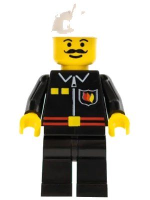 LEGO onderdeel Fire - Flame Badge and 2 Buttons, Black Legs, White Fire Helmet (firec017)