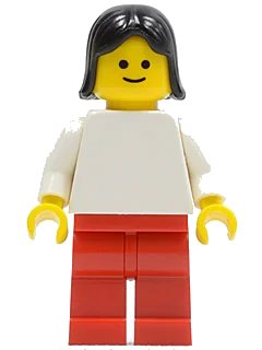 LEGO onderdeel Plain White Torso with White Arms, Red Legs, Black Female Hair (fmf001)