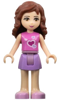 LEGO onderdeel Friends Olivia (Light Nougat) - Medium Lavender Skirt, Dark Pink Top (frnd0017)