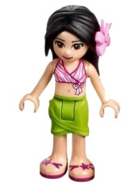 LEGO onderdeel Friends Martina - Lime Wrap Skirt, Dark Pink and White Swimsuit Top, Bright Pink Flower frnd0199