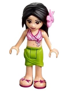 LEGO onderdeel Friends Martina - Lime Wrap Skirt, Dark Pink and White Swimsuit Top, Bright Pink Flower (frnd0199)