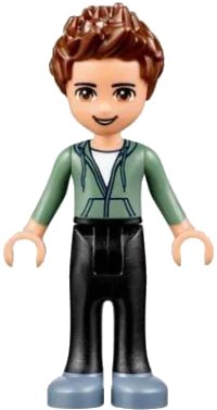 LEGO part Friends Ethan - Black Trousers, Sand Green Hoodie frnd0240