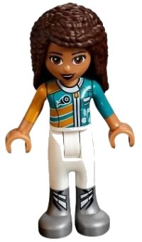 LEGO onderdeel Friends Andrea - White Trousers, Bright Light Orange and Dark Turquoise Racing Jacket frnd0253