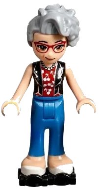 LEGO onderdeel Friends Dottie - Blue Trousers, Black Vest over Red Shirt with Cherries, Black Roller Skates (frnd0254)