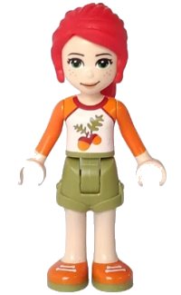 LEGO part Friends Mia - Olive Green Shorts, White Top with Orange Sleeves and Acorns frnd0289