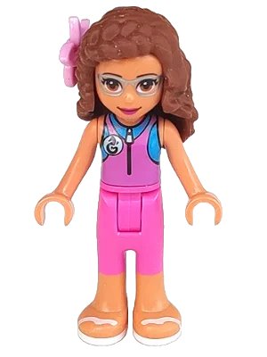 LEGO onderdeel Friends Olivia (Nougat) - Dark Pink Wetsuit, Flower (frnd0307)