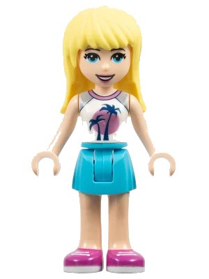 LEGO onderdeel Friends Stephanie - Medium Azure Skirt, White Top with Palm Trees (frnd0353)