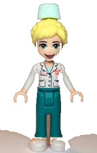 LEGO part Friends Dr. Maria - Dark Turquoise Trousers, White Top frnd0358
