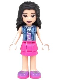 LEGO part Friends Emma - Dark Pink Layered Skirt, Sand Blue Top with Birds frnd0423
