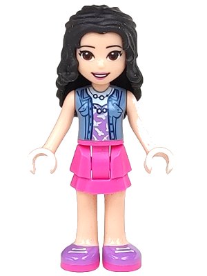 LEGO onderdeel Friends Emma - Dark Pink Layered Skirt, Sand Blue Top with Birds (frnd0423)