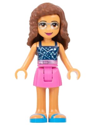 LEGO onderdeel Friends Olivia (Nougat) - Dark Pink Skirt, Dark Blue Top with Constellations (frnd0424)