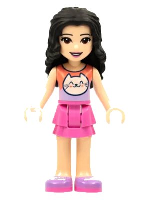 LEGO onderdeel Friends Emma - Coral and Lavender Cat Shirt, Dark Pink Skirt, Medium Lavender Shoes (frnd0465)