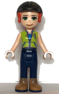 LEGO part Friends Mia - Dark Blue Trousers, Lime Jacket Top, Black Riding Helmet frnd0469
