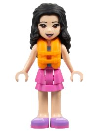 LEGO part Friends Emma - Dark Pink Layered Skirt, White Top with Paw Print Undershirt, Life Jacket frnd0493