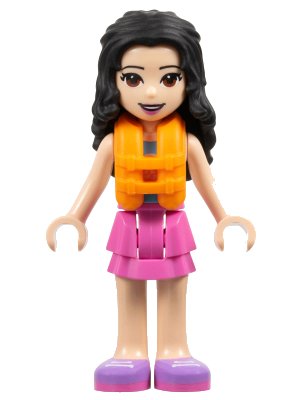 LEGO onderdeel Friends Emma - Dark Pink Layered Skirt, White Top with Paw Print Undershirt, Life Jacket (frnd0493)