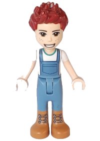 LEGO part Friends Daniel - Medium Nougat Boots, Sand Blue Overalls, White Top frnd0495