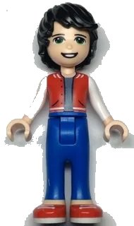 LEGO part Friends Jackson - Red Shoes, Blue Trousers, Red Vest, Sand Blue Undershirt, White Sleeves frnd0500