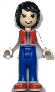 LEGO onderdeel Friends Jackson - Red Shoes, Blue Trousers, Red Vest, Sand Blue Undershirt, White Sleeves (frnd0500)
