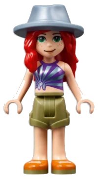 LEGO onderdeel Friends Mia - Olive Green Shorts, Striped Top, Sand Blue Hat frnd0504
