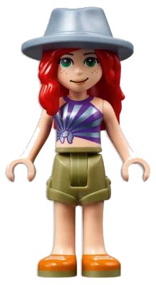 LEGO onderdeel Friends Mia - Olive Green Shorts, Striped Top, Sand Blue Hat (frnd0504)