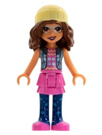LEGO onderdeel Friends Olivia (Nougat) - Dark Pink Skirt, Dark Blue Leggings, Bright Light Yellow Knit Cap frnd0509