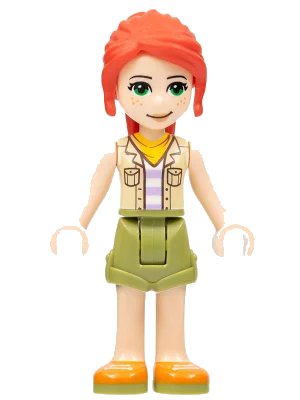 LEGO onderdeel Friends Mia - Olive Green Shorts, Orange Shoes, Tan Vest, Bright Light Orange Scarf (frnd0527)