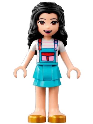 LEGO onderdeel Friends Emma - White Shirt with Apron, Medium Azure Skirt with Gold Shoes (frnd0531)