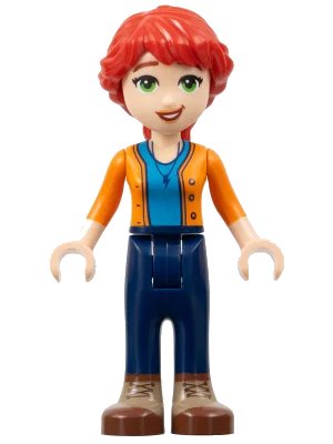 LEGO onderdeel Friends Mia (Adult) - Dark Azure Shirt, Orange Sweater, Dark Blue Pants, Dark Tan and Reddish Brown Boots (frnd0585)