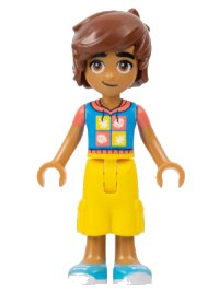 LEGO part Friends Leo - Dark Azure and Coral Hoodie, Yellow Cropped Trousers, Medium Azure Shoes frnd0587
