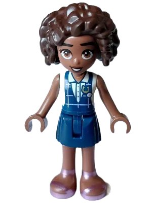 LEGO onderdeel Friends Aliya - Dark Blue Gym Slip Top over White Blouse, Dark Blue Skirt, Metallic Pink Sandals (frnd0612)