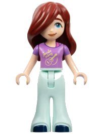 LEGO part Friends Paisley - Medium Lavender Shirt with Guitar, Light Aqua Trousers Bell-Bottoms, Dark Blue Shoes frnd0617
