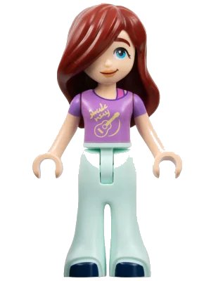 LEGO onderdeel Friends Paisley - Medium Lavender Shirt with Guitar, Light Aqua Trousers Bell-Bottoms, Dark Blue Shoes (frnd0617)