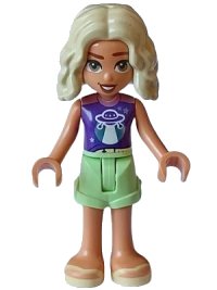 LEGO onderdeel Friends Nova - Dark Purple and Metallic Pink Shirt, Yellowish Green Shorts, Bright Light Yellow Sandals frnd0628