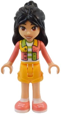 LEGO onderdeel Friends Liann - Coral Patchwork Jacket, Bright Light Orange Shorts, Coral Shoes (frnd0717)