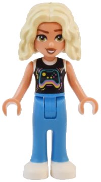 LEGO onderdeel Friends Nova - Black and White Shirt with Video Game Controller, Dark Azure Trousers, White Shoes frnd0729