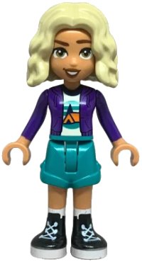 LEGO onderdeel Friends Nova - Dark Purple Hoodie, White Shirt with Tent, Dark Turquoise Shorts, Black and White Boots frnd0738