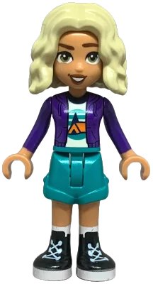 LEGO onderdeel Friends Nova - Dark Purple Hoodie, White Shirt with Tent, Dark Turquoise Shorts, Black and White Boots (frnd0738)