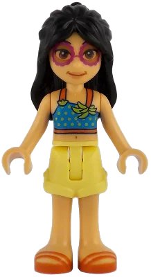 LEGO onderdeel Friends Liann - Dark Azure Top, Bright Light Yellow Shorts, Reddish Orange Sandals (frnd0829)