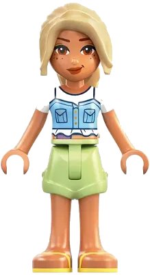LEGO onderdeel Friends Sara - Bright Light Blue Top, Ostomy Bag, Yellowish Green Shorts, Bright Light Yellow Sandals (frnd0841)
