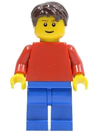 LEGO part Plain Red Torso with Red Arms, Blue Legs, Dark Brown Short Tousled Hair game008