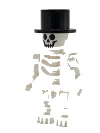 LEGO part Skeleton - Standard Skull, Bent Arms Horizontal Grip, Black Top Hat gen147