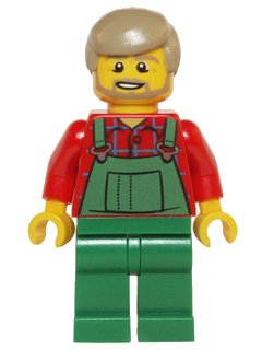 LEGO onderdeel Overalls Farmer Green, Dark Tan Hair and Beard (hol067)