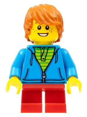 LEGO onderdeel Child - Boy, Dark Azure Hoodie, Red Short Legs, Dark Orange Tousled Hair, Freckles (hol087)