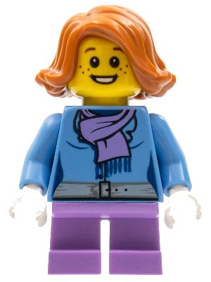 LEGO onderdeel Christmas Train Ride Passenger - Medium Blue Jacket with Light Purple Scarf, Short Legs (hol097)