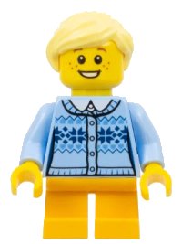 LEGO onderdeel Girl - Fair Isle Sweater, Bright Light Yellow Ponytail, Bright Light Orange Legs Short, Freckles hol103