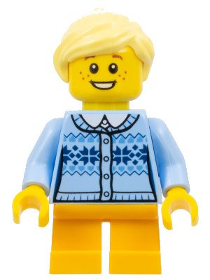 LEGO onderdeel Girl - Fair Isle Sweater, Bright Light Yellow Ponytail, Bright Light Orange Legs Short, Freckles (hol103)