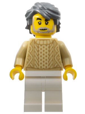 LEGO onderdeel Snowmobile Driver - Male, Tan Knit Sweater, White Legs, Dark Bluish Gray Hair (hol166)