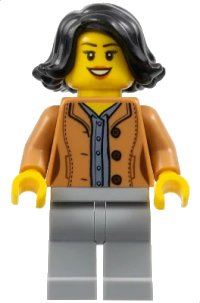 LEGO part Woman, Black Hair, Medium Nougat Jacket, Dark Bluish Gray Shirt, Light Bluish Gray Legs hol188