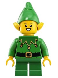 LEGO part Elf - Green Scalloped Collar with Bells, Open Mouth Smile hol203