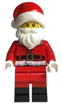 LEGO part Santa, Red Legs, Black Boots Fur Lined Jacket with Button and Candy Cane on Back, Gray Bushy Eyebrows hol246